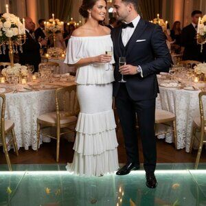Vestido Blanco bandeau en capas con dobladillo fruncido y volantes